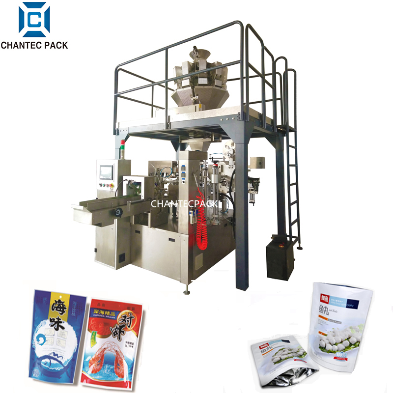 frozen sea food stand up doypack pouch bag packing machine